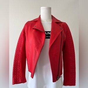 Authentic Dior Red Cannage Leather Biker Jacket